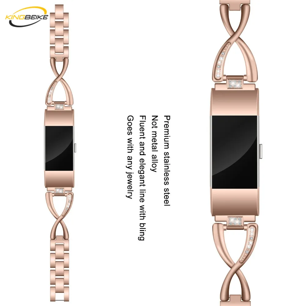 KINGBEIKE нержавеющая сталь Ремешки для наручных часов Fitbit Charge 2 часы Браслет замена группа умные часы металлический ремешок