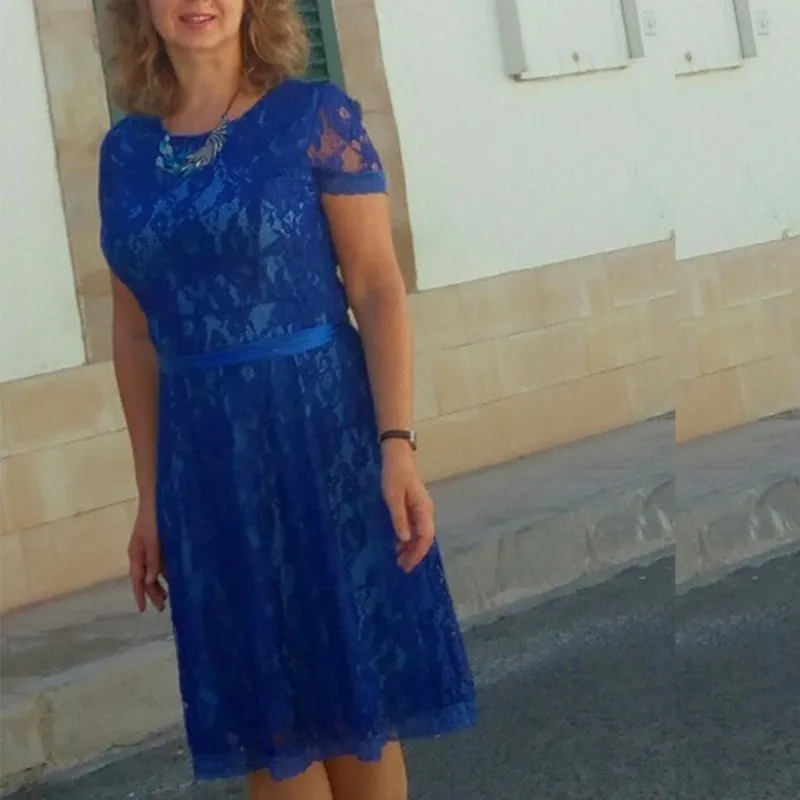 Элегантное стильное летнее женское платье с коротким рукавом, 3 цвета, с круглым вырезом, кружевное платье с поясом, длина до середины икры, платья размера плюс