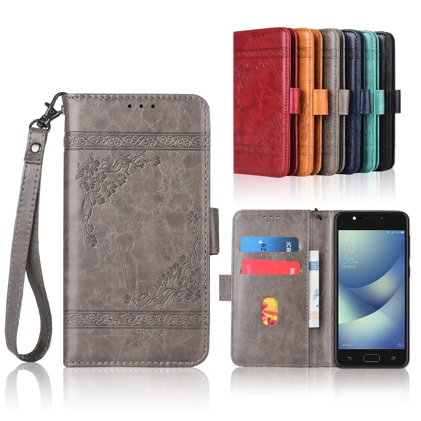 

TPU Wallet case for ASUS ZenFone 4 Max ZC520KL Flip case with Strap,100% special PU leather embossing flower book case