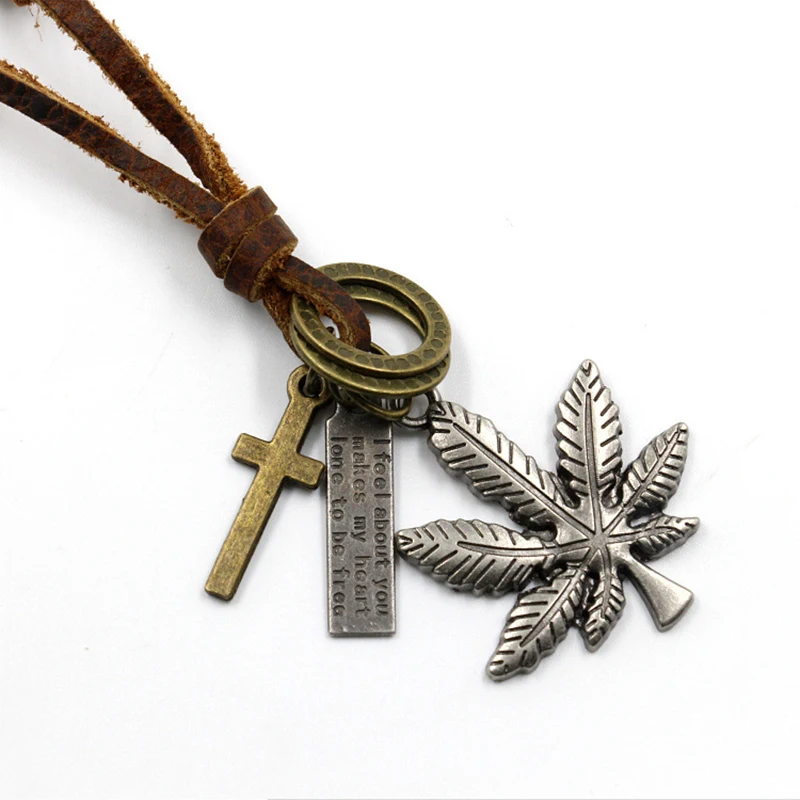 

Silver Vintage Maple Leaf Necklace Hemp Leaf Pendant Charm Chain NeckLace For Women Men Gifls Jewelry Accessories