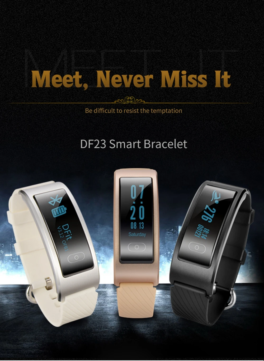 

Smart Band DF23 Heart Rate Monitor Pedometer Smartband Waterproof IP68 Intelligent Clock Watch Sport Bracelet for Huawei Xiaomi