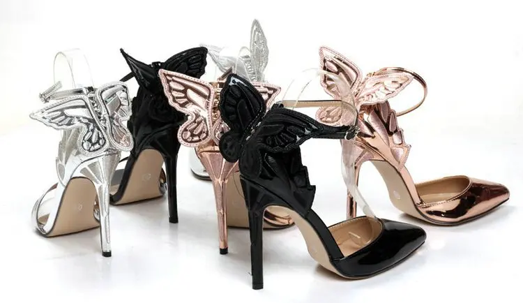 

2019 Summer Newest Ankle Strap High Heel Sandal Metallic Rose Gold Leather Butterfly-knot Thin Heels Summer Sandal