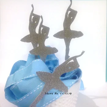 

Silver Ballerina Glitter Cupcake Toppers grils birthday Wedding Bridal baby Shower Engagement Party Bachelorette food picks