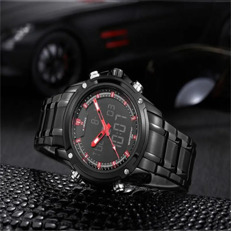 

Newest Fashion Black Digital Clock Military Sports Men's Multi-function Stainless Steel Mens Watches #500717