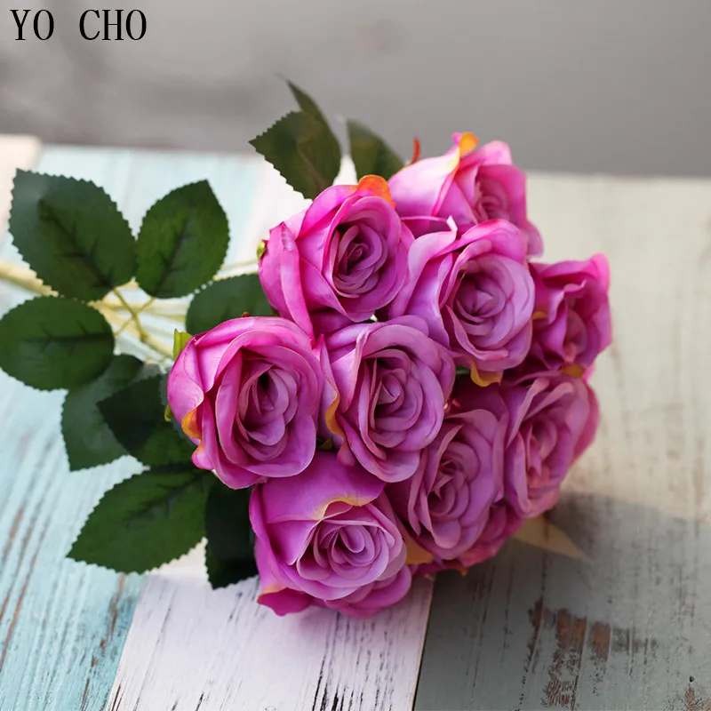 Йо Чо 12 глава искусственный роза Свадебный центральным рождественские украшения для дома шелк искусственный цветок Высокое качество поддельных цветок