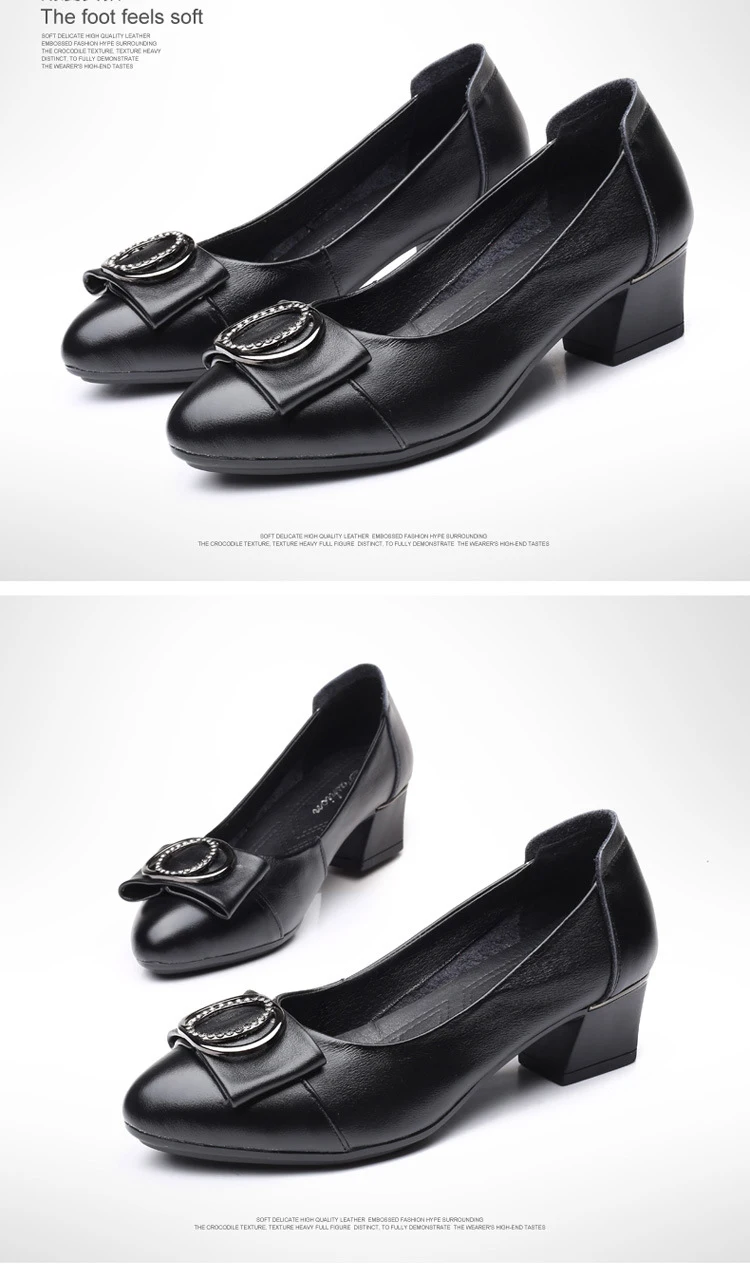 OUKAHUI/модные туфли-лодочки из натуральной кожи; сезон весна-осень; женская обувь на среднем каблуке с металлической пряжкой и острым носком; Женская Офисная обувь; коллекция года