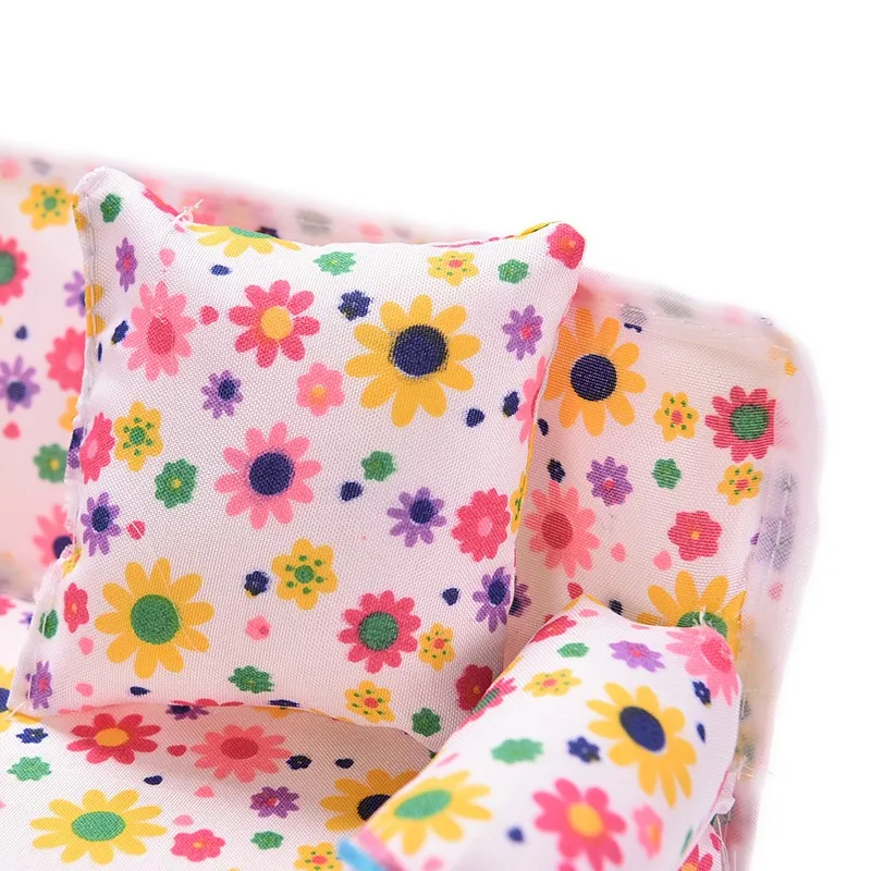 Mini Sofa Play Toy Flower Print Plush Furniture Sofa With 2 Cushions/Bed pink princess/HD TV/water dispenser For Girls' Gift