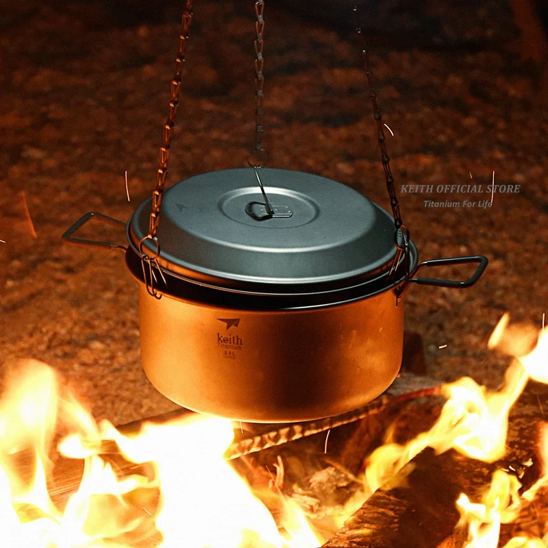 Keith 2-3 persona Camping de titanio olla mango plegable portátil al aire libre ultraligero de olla de cocina Picnic utensilios de cocina cubiertos 2.5L Ti6018