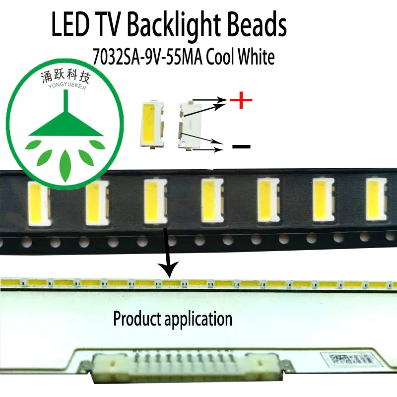 

100pcs/lot new led 7032sa 9v 55ma lamp beads cool white for repair led lcd tv backlight light bar chip hot