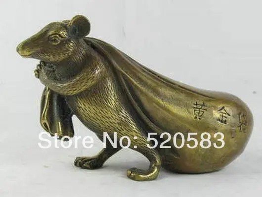 

ORIENTAL HANDWORK CARVING Lucky mouse bronze Statues