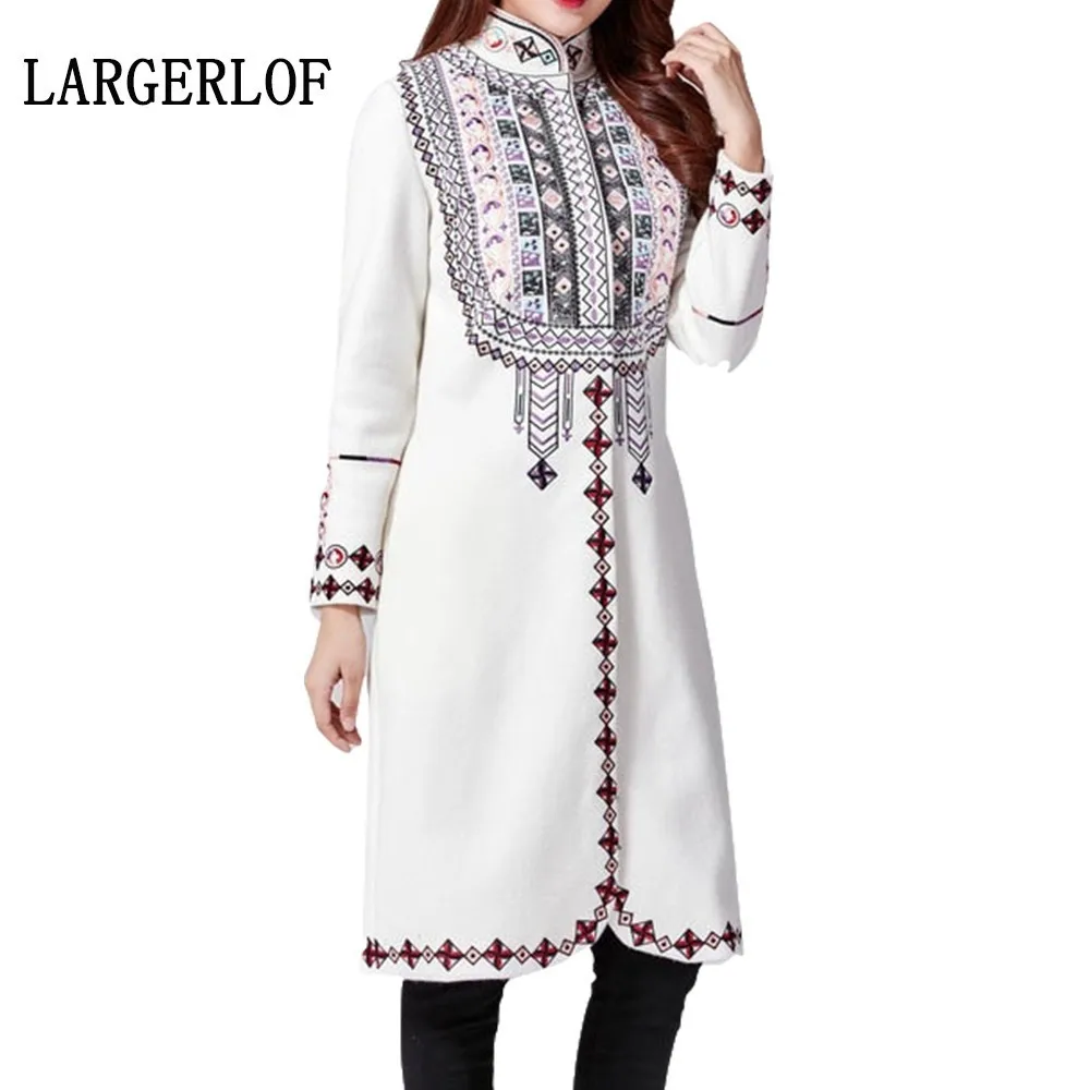 LARGERLOF Blend Coat National Wind Jackets Women Ladies Elegant Wool Coats For Woman JK49006 | Женская одежда