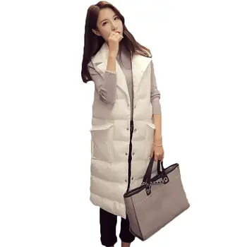 

Down Cotton Vest Female Long Jacket Autumn Winter New Solid Single Breasted Loose Wild Ladies Large Size Sleeveless Parkas LQ548