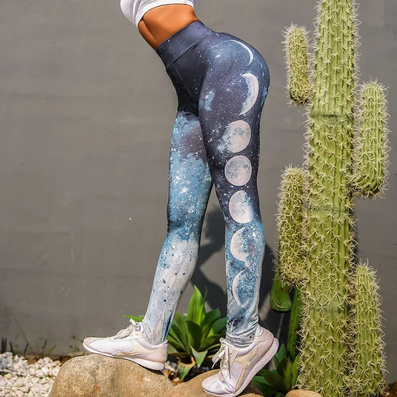 

High Waist Legging Eclipse Pattern Printing Jeggings Patchwork Starry Moon Trousers Push Up Workout Pencil Pants Women Leggings