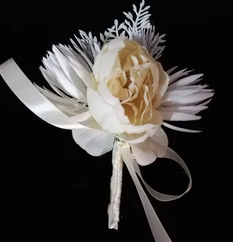 

Hand made Rose Artificial Flowers Boutonnieres wedding bouquet groom Corsage Ivory Rose Corsage, Ivory Rose Boutonnieres,