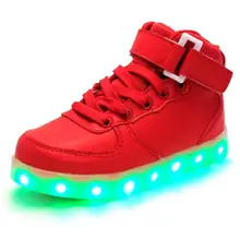Детская загорается светодиодный световой теплые ботинки с высокими берцами; для маленьких мальчиков и девочек зарядные устройства USB повседневные светящиеся туфли детские неоновые баскетбольные кроссовки размер 25-37