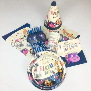 

70pcs/lot Cartoon Zebra Zoo Theme Disposable Tableware Set Animal Birthday Baby Shower Paper Cup Plate Party Decoration Supplies