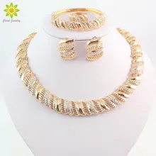 Винтажные африканские Кристальные Ювелирные наборы для женщин Свадебные аксессуары золотого цвета ожерелье браслет серьги кольцо набор