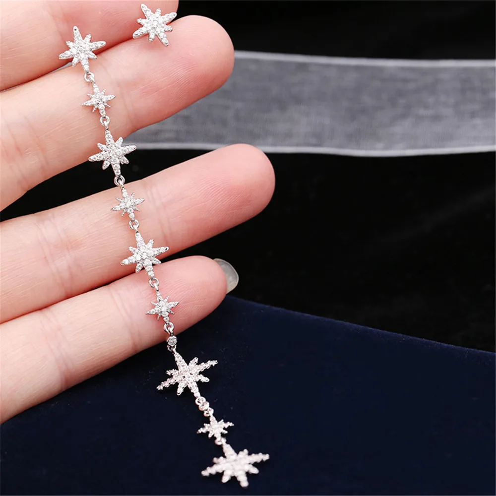 

New Asymmetric Long Star Shape Earrings AAA Cubic Zirconia Drop Earrings Women Party Jewelry