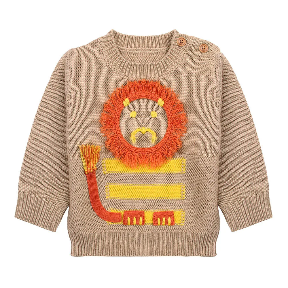 MUQGEW новорожденных Детский свитер с длинными рукавами для мальчиков и девочек с рисунком льва вязаная верхняя одежда зима Перемычка пуловер свитер