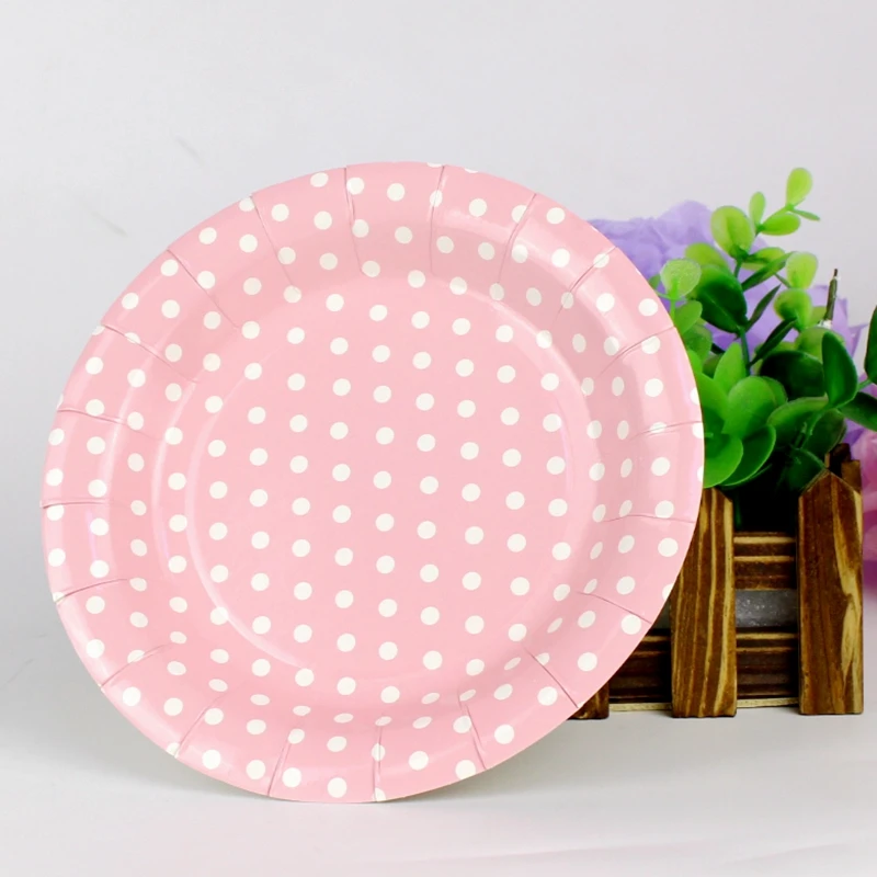 High quality 10pcs Disposable Polka Dot Paper Plates For BBQ Valentine