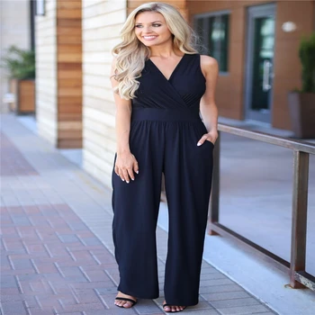 

Women Elegant Jumpsuits Vogue Ladies Sleeveless V neck Jumpsuits Fashion Clubwear Romper Trousers Wide Leg Jumpsuit Solid Party