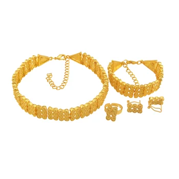 

African Eritrean Wedding Gifts Ethiopian Chokers Necklace Bracelet Earring Ring Gold Color Jewelry set #J0771