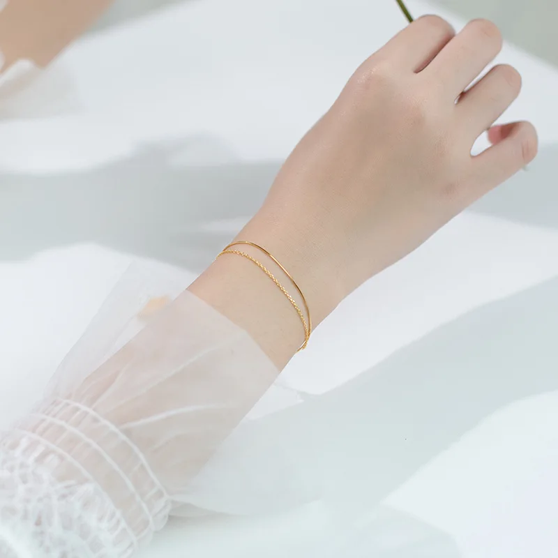 INZATT настоящий 925 пробы Серебряный минималистичный двойной браслет-цепочка для очаровательных женщин свадебные романтические ювелирные изделия подарок