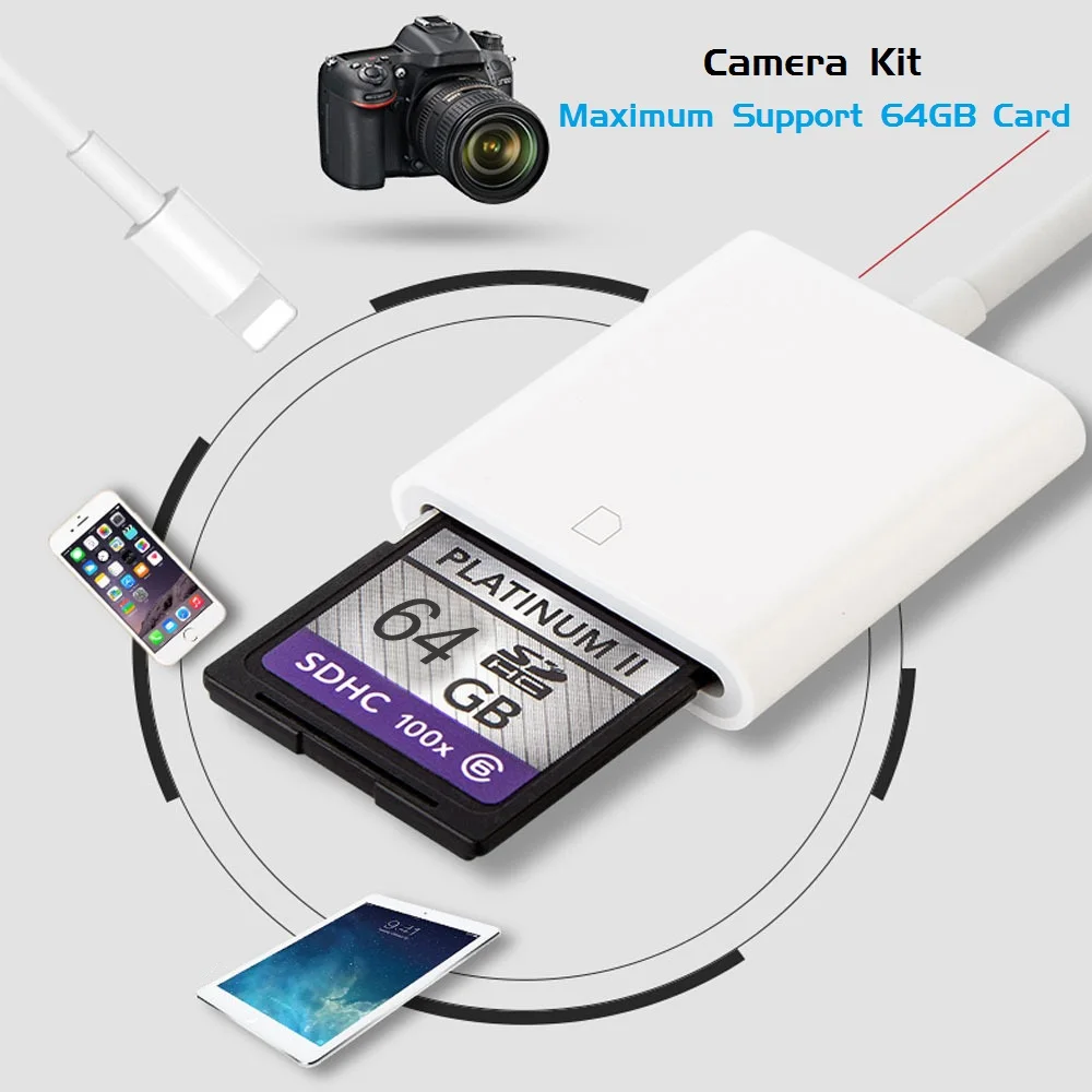 SLR Camera SD OTG Card Reader For Lightning Conversion Kit No APP Need Photos Videos Converter 4
