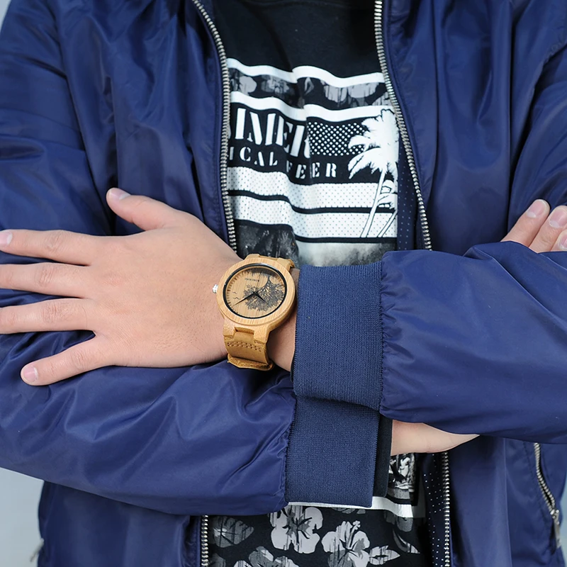 BOBO BIRD Wooden Watches Men Lifelike Special Design UV Print Dial Face Bamboo relogio masculino Ideal Gifts Timepieces C-P20