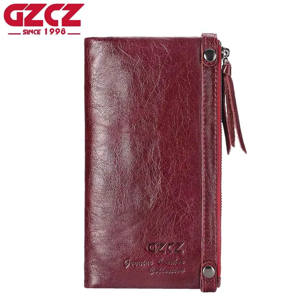 

GZCZ Genuine Leather Long Women Wallet Female Card Holder Walet Coin Purse and Handy Vallet Portomonee Ladies Clutch Card Holder