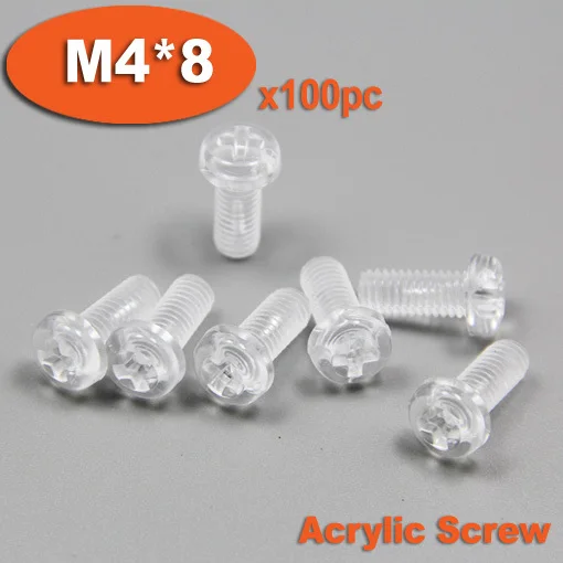 

100pcs DIN7985 M4 x 8 Plastic Acrylic Pan Head Phillips Screw Cross Recessed Raised Cheese Head Screws