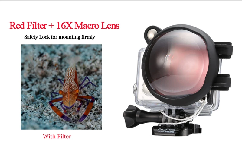 2in1 Action Camera Dive Filter Set with 16X Macro Lens for Gopro Go Pro Hero 7 6 5 Black Underwater Diving Red Dive Lens Filter (11)