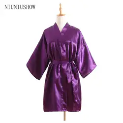 Фиолетовый Sexy Один размер невесты Свадебные Solid Robe платье Для женщин элегантный печати атласные пижамы цветы кимоно халат пижамы