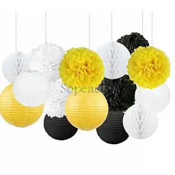

Party Decoration Kit White Yellow Black Tissue Paper Pom Poms Flowers Papers Lanterns Circle Garland Birthday Wedding Decor