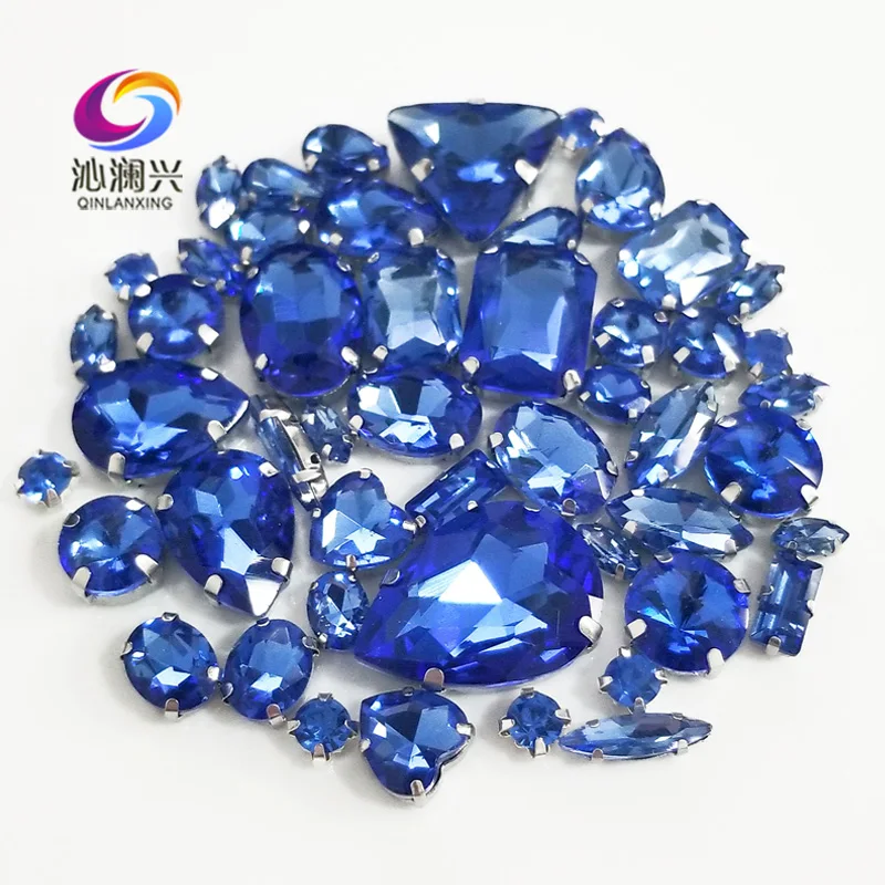 

Factory sales 68pcs/bag light blue mix size top glass crystal rhinestones,mix shape sew on stones for diy/Clothing accessorie