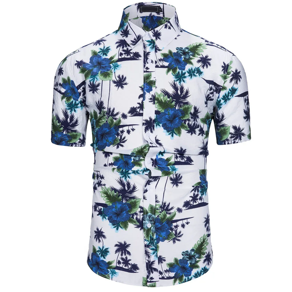 2019 новый стиль ISHOWTIENDA Мужская рубашка мужская летняя новая стильная мода синие цветы Гавайский стиль с короткими рукавами рубашки Горячая