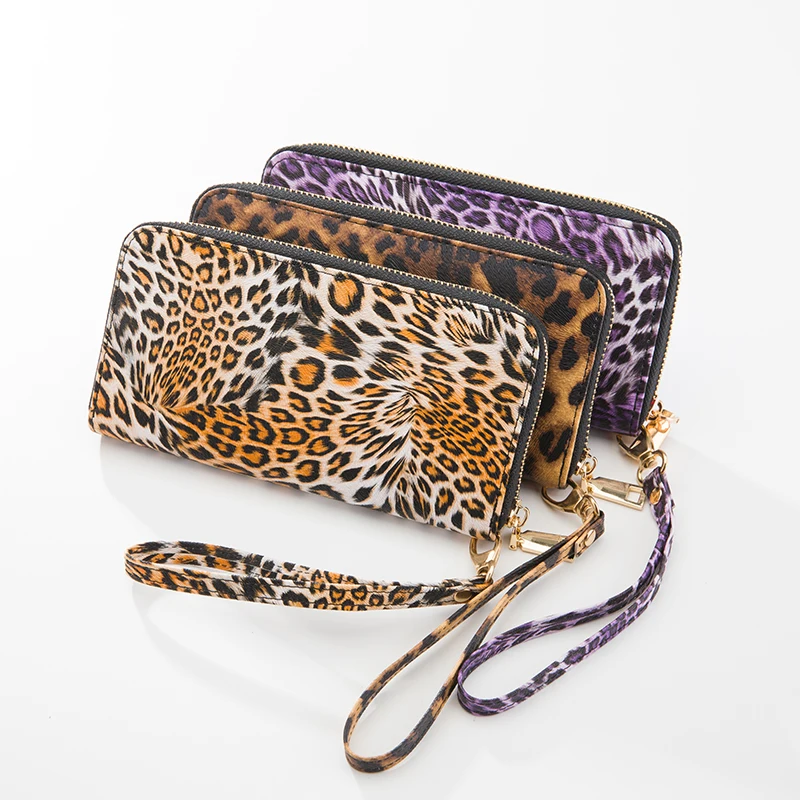 New Fashion Leopard Zipper Wallet PU Leather Women Long Cartera High