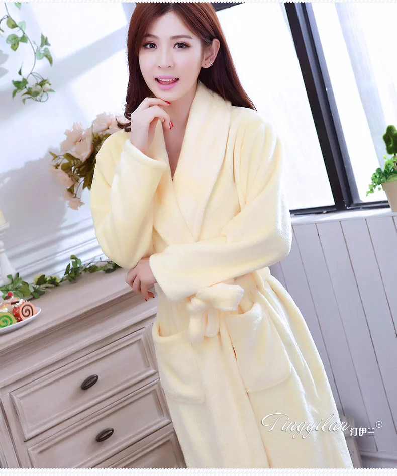 Lady Coral Fleece Bathrobes Women's Winter Flannel Pajamas Adult Men's Winter Warm Sleep Robe Coral Fleece Couples Homwear D2090