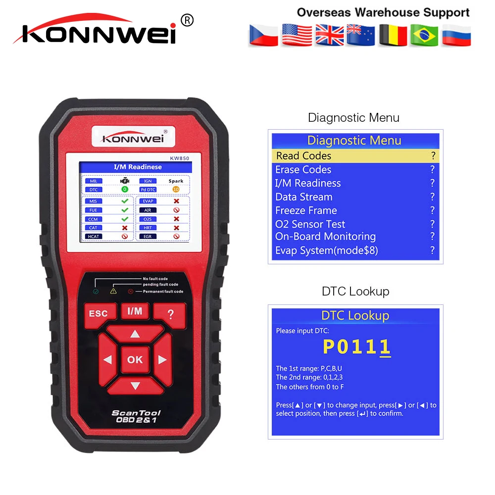 

KONNWEI KW850 Full Function OBD2 ODB2 Scanner OBDII Diagnostic Scanner Car Diagnosis Scanner Universal OBD Engine Code Reader