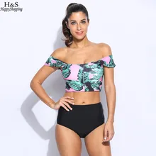 2017 Женщин Купальники Бразильские Bikinis Set Сексуальная С Плеча Листьев Печати Раскол Купальник Push Up Женский Плавать Купальники Монокини
