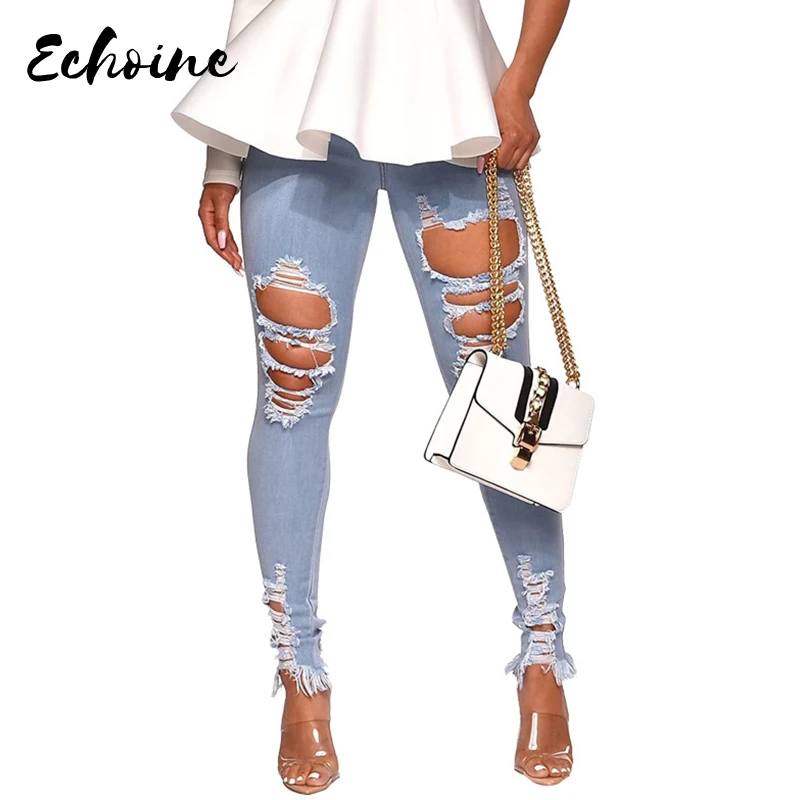 

Echoine Women High Waist Vintage Hole Hollow Out Skinny Jeans Pants 2019 New Arrival Summer Bodycon Denim Long Pants Trousers