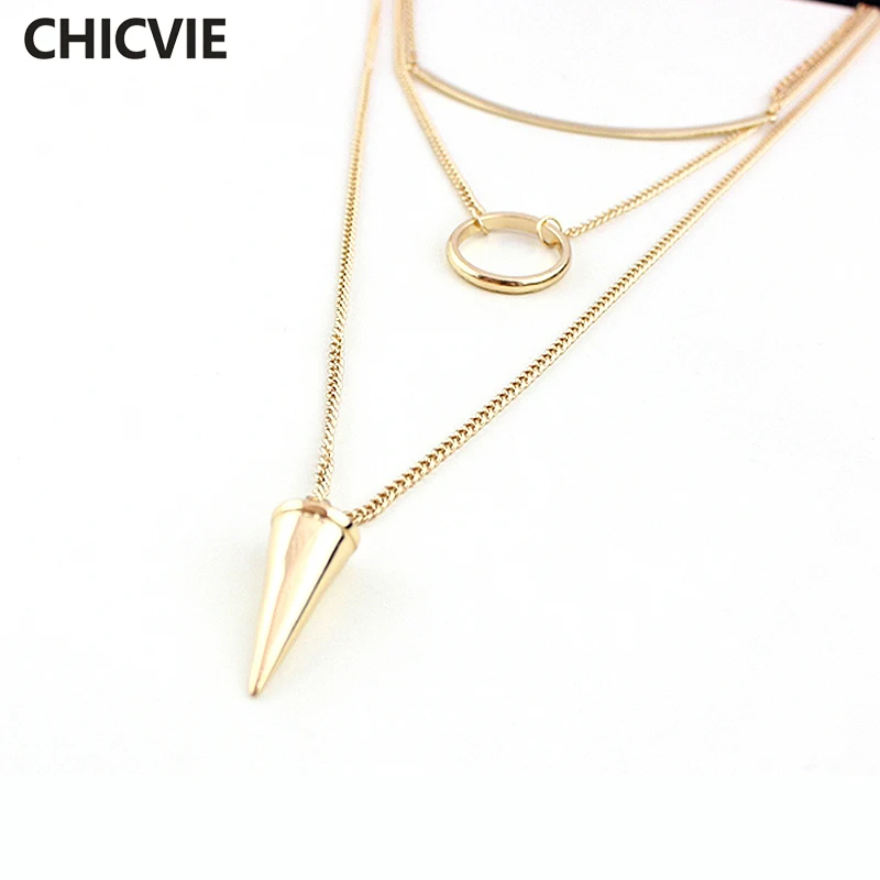 

CHICVIE Gold Color Chain Multi-Layer necklaces & pendants Punk Maxi Necklace for Women Love Summer Trending Jewelry SNE160047105
