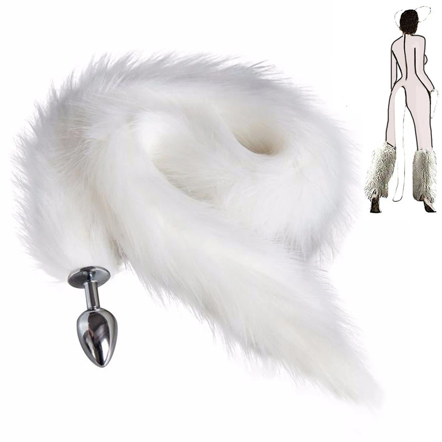 Furry Fox Tail Stainless Steel Anal Sex Toys Extra Long Metal Butt Plug Cosplay Accessories Crawls Paws |
