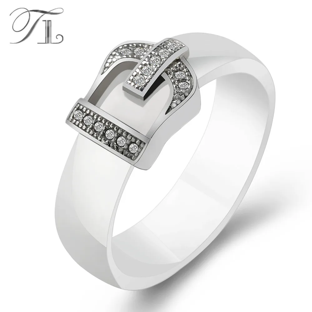 

TL Crown Ceramic Rings For Women Engagement Rings Love Designer Black & White Ceramic Zircon Rings New Fashion Ceramic Jewelry