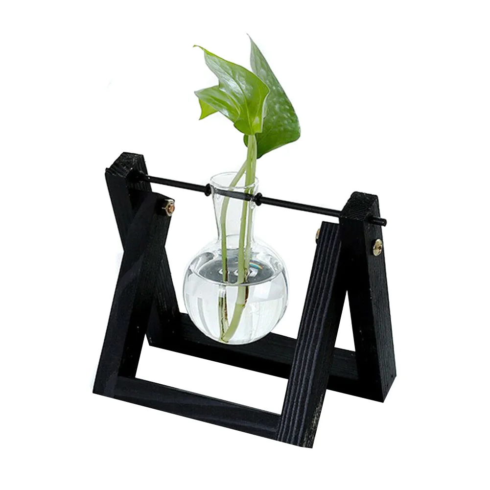 Black Single Vase Гидропонное стекло ящик для комнатных растений, круглая объемная ваза с деревянная подставка, лоток настольный стол Декор DC120 - Цвет: Black Single Vase