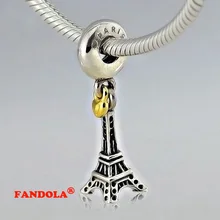 Подходит для Pandora талисманы браслеты Эйфелева башня бусины с позолотой сердце 925 пробы серебряные ювелирные изделия