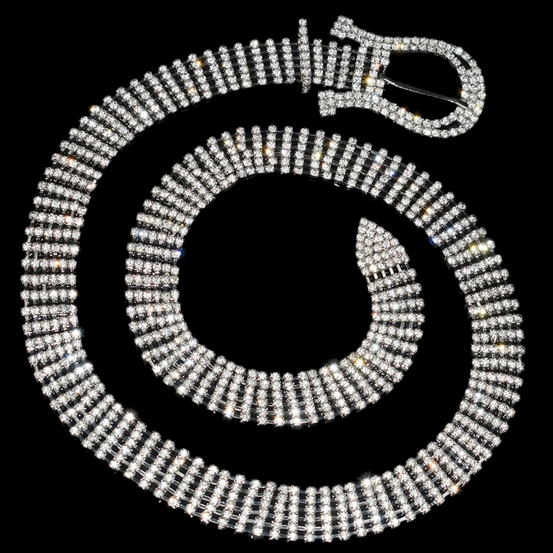 

YLIOYE Brand metal Chain Belts Women Luxury Crystal Chain Belt 6 Rows Full Rhinestone Bride wide Bling Female Waist Belt