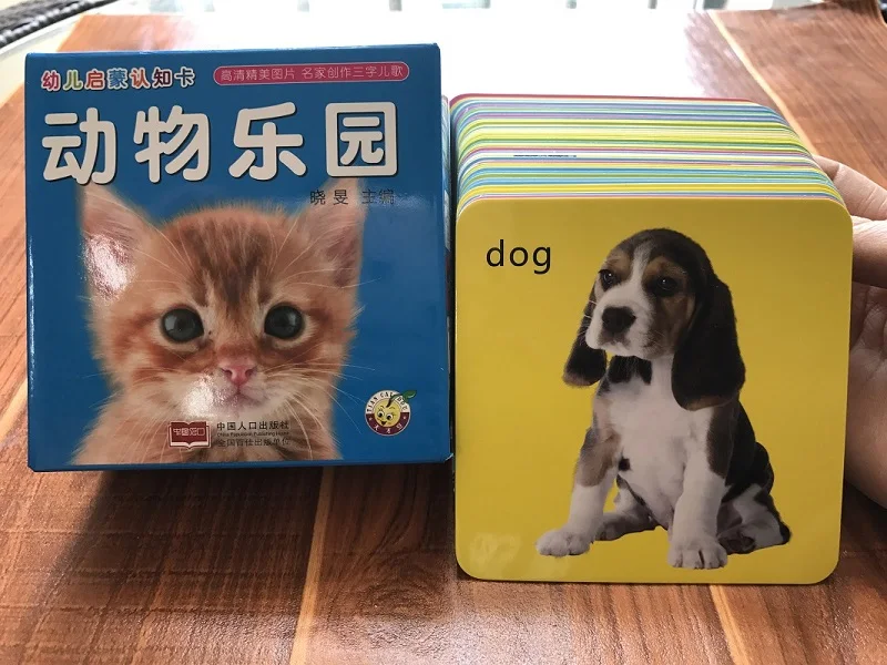 Animal do Bebê Cartões de Aprendizagem Bebê do Gato do Cão de Frango Materiais de Cartões de Memória Flash para Crianças Mundo Inglês Pato Montessori 44 Pçs - Set 3 Cartões de Aprendizagem Inglês Bebê Do Gato