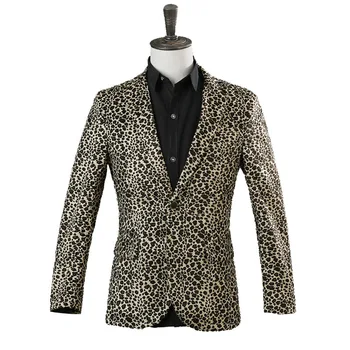 

fashion Leopard Suit Jacket DJ Singer Nightclub Stage Costume Hosting Suit Jacket Bar Performing dress tide