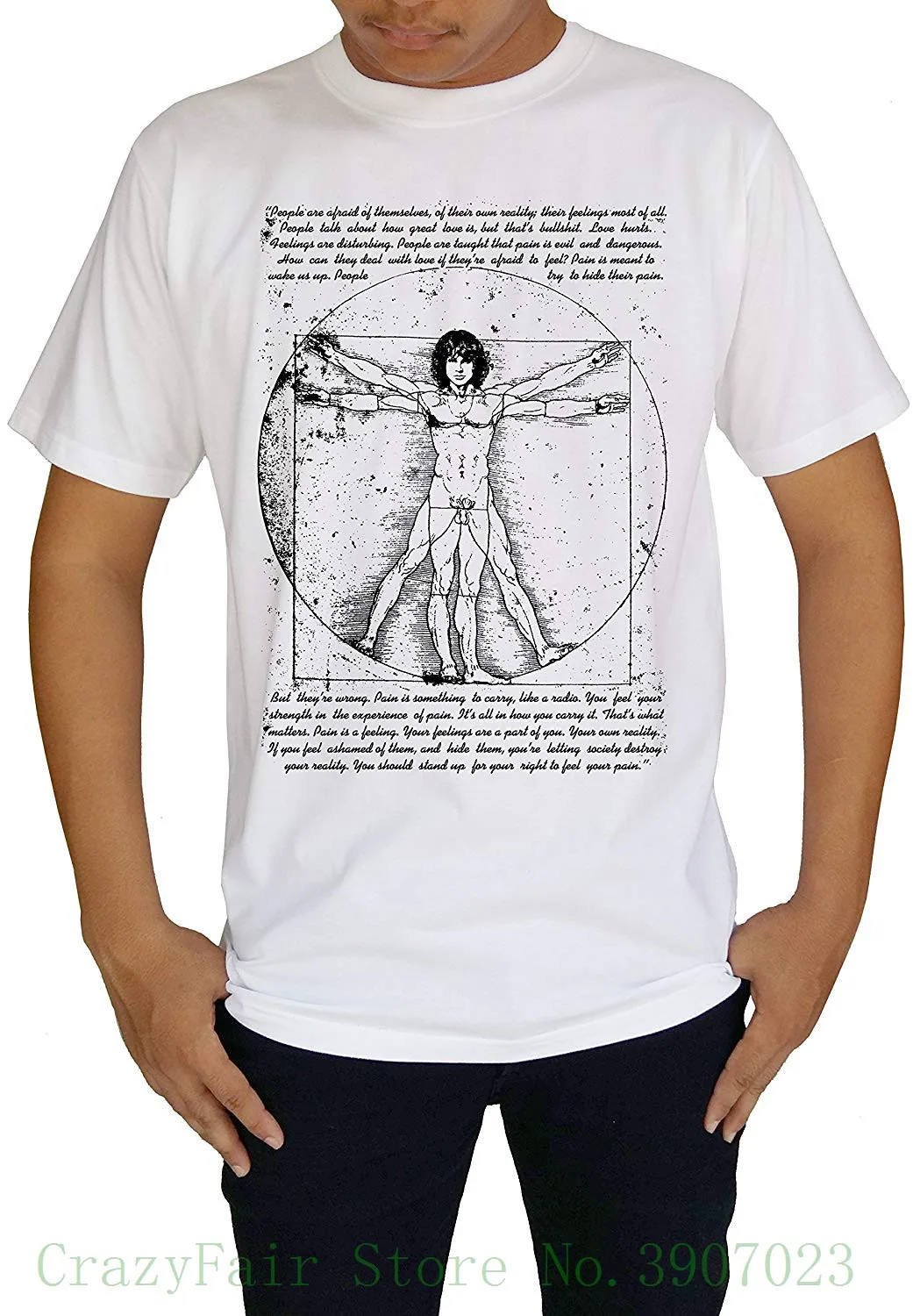 

Jim Morrison Quotes People Are Afraid Of Themselves Fuuny Vitruvian Man T-shirt Print tshirt Men